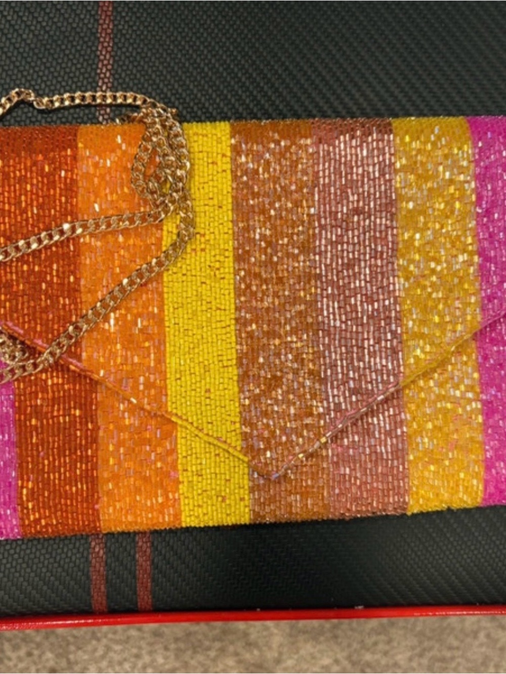 Beaded Stripe Clutch Shoulder Bag - Multicolor